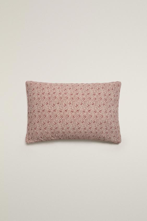 Zara BRANCH PRINT LINEN AND COTTON THROW PILLOW COVER - Beige - Image 0