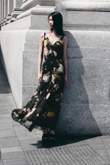 ZW COLLECTION FLORAL PRINT DRESS - BLACK/ORANGE by Zara