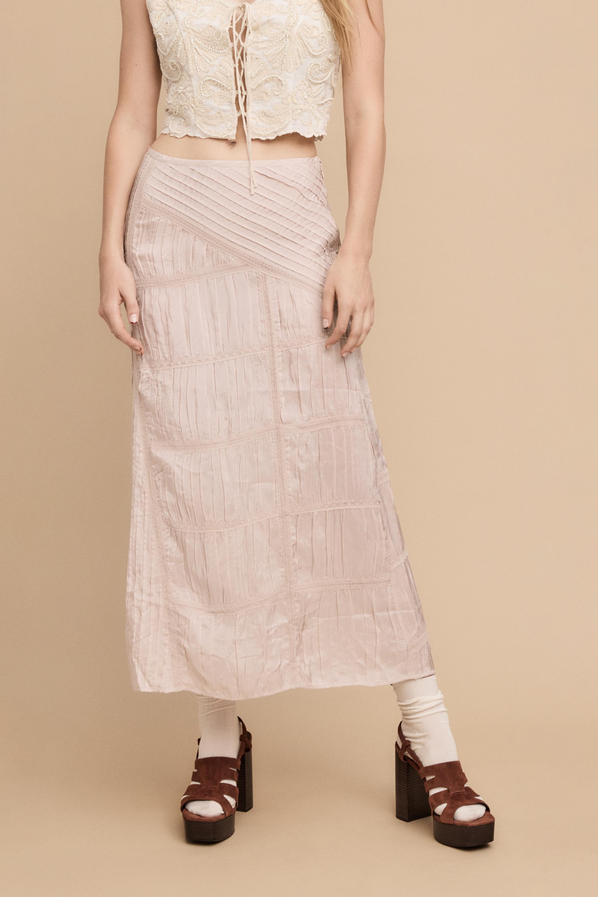 LACE PLEATED SKIRT Beige pink ZARA United Kingdom