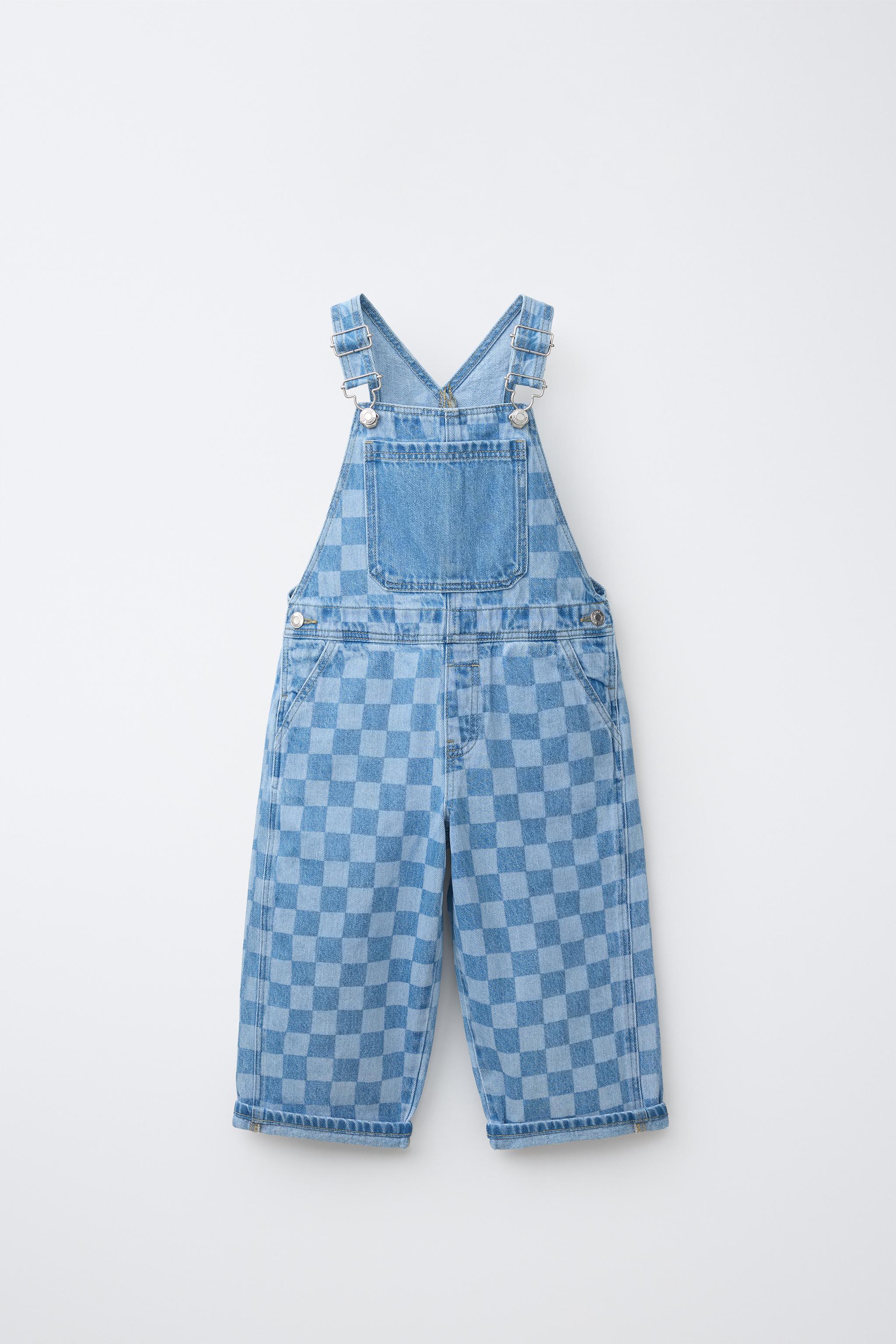 CHECKERBOARD DENIM OVERALLS