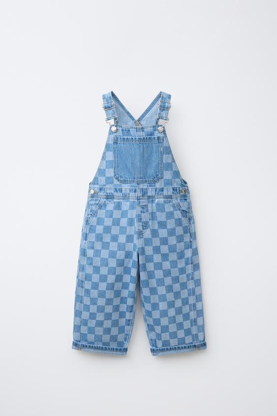 SALOPETTE LONGUE EN DENIM À CARREAUX DAMIER - Bleu moyen de Zara - Image 0