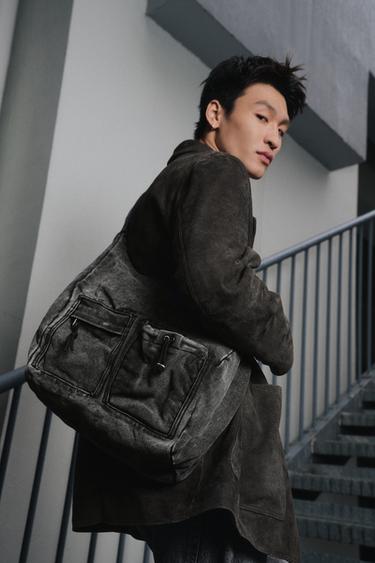 Zara 多口袋牛仔布包 - 黑色