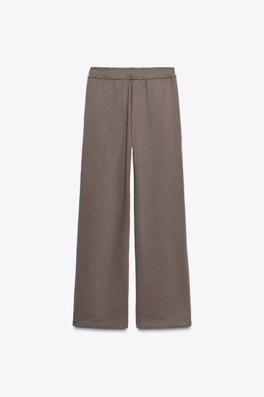 Zara WIDE LEG FLEECE PANTS - Mink