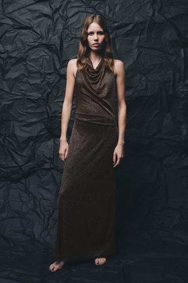 METALLIC THREAD OPEN BACK MAXI DRESS - Bronze by Zara