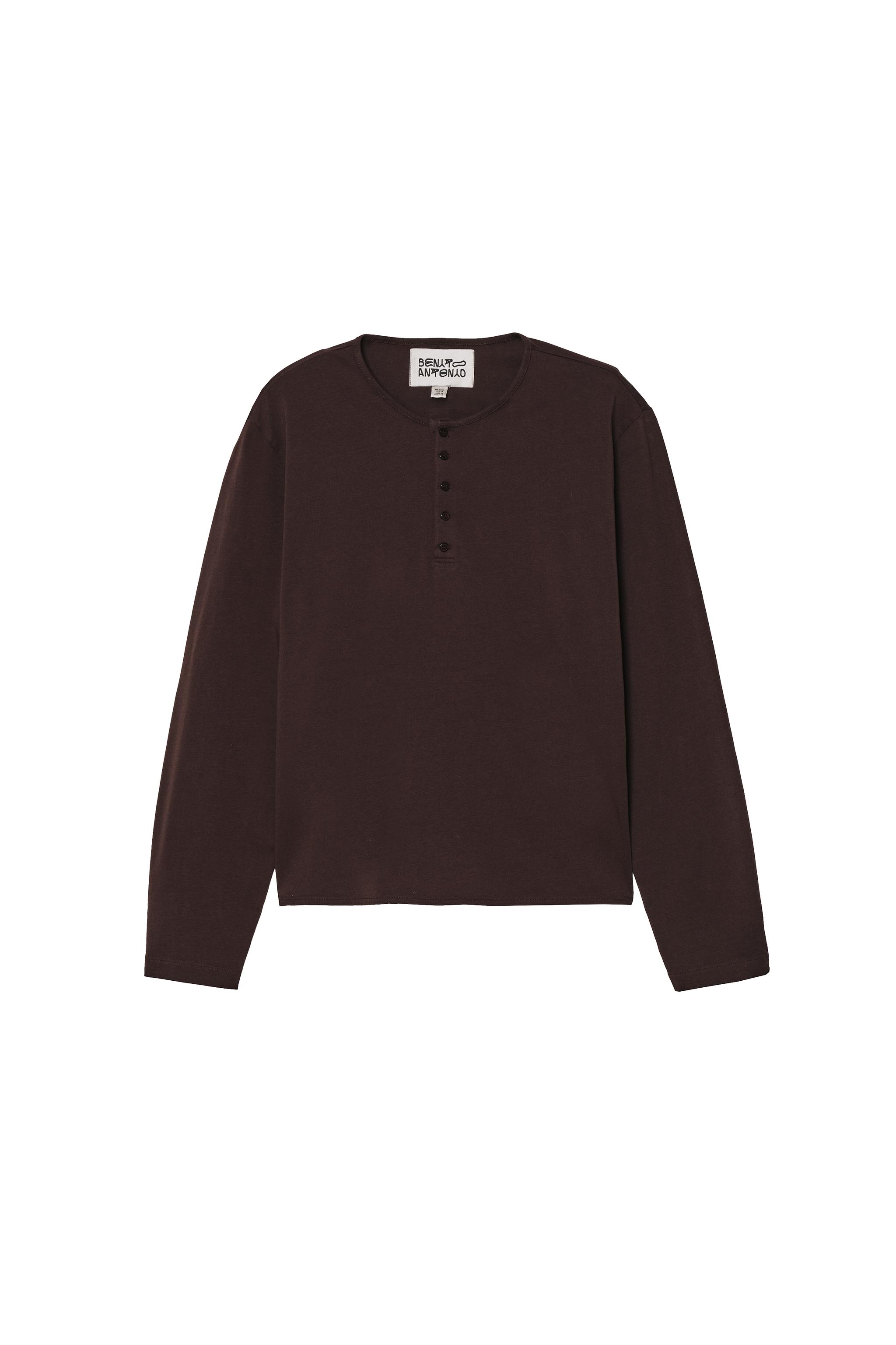 REGULAR FIT HENLEY T-SHIRT — Brown