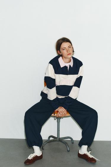 POLO SWEATSHIRT MET STREPEN EN TEKST - Marineblauw van Zara
