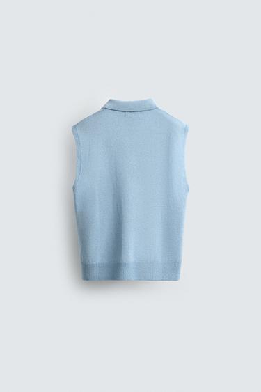 TEXTURED KNIT VEST - Light sky blue by Zara - Image 6