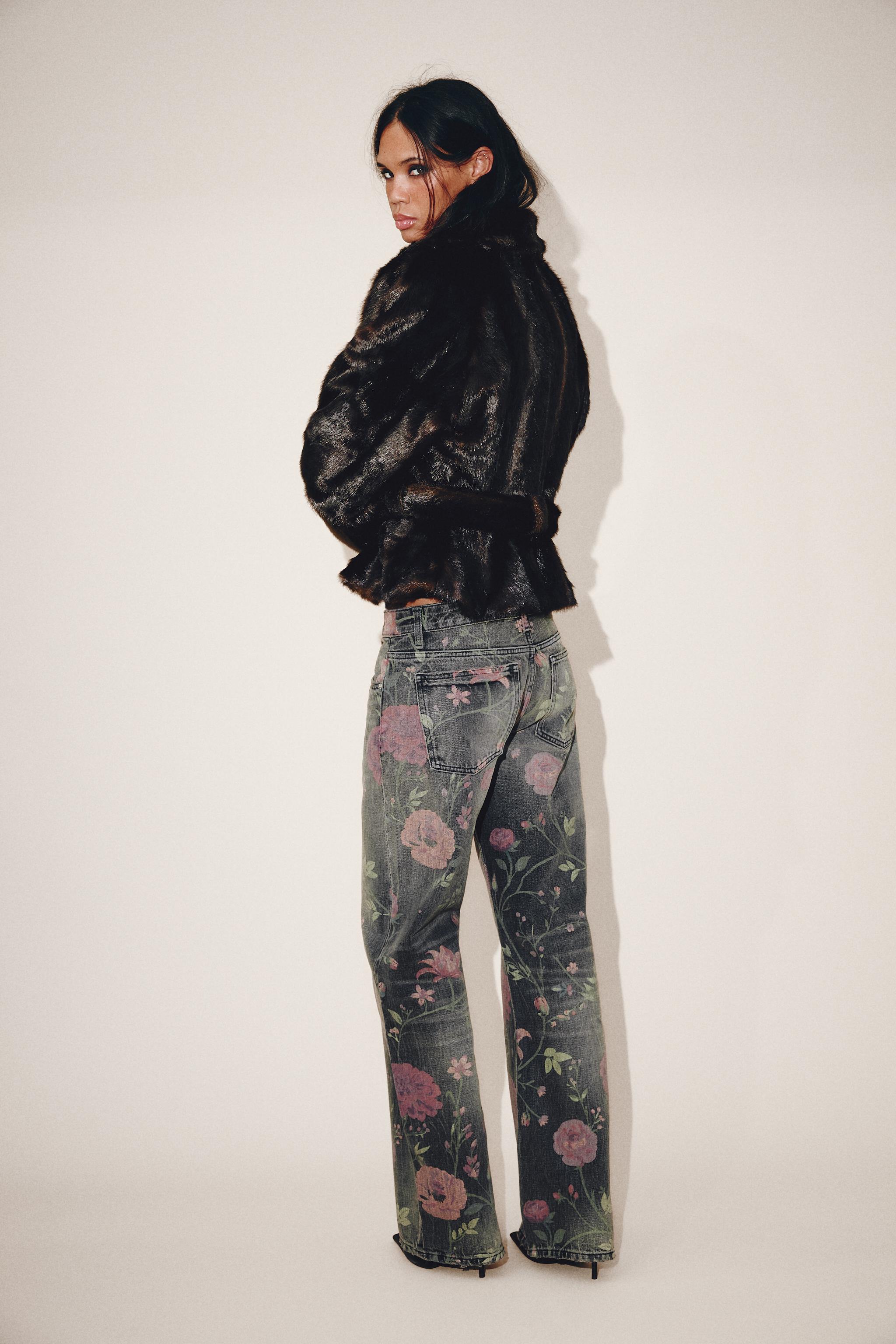 jeans loose fit taille basse à fleurs trf