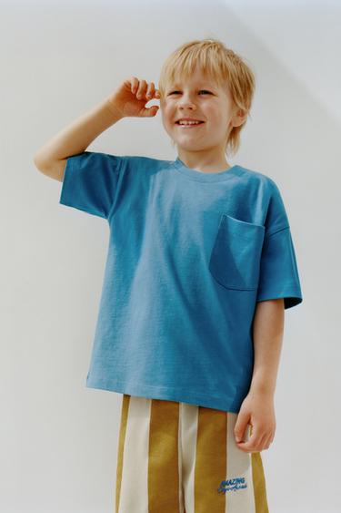 CAMISETA LISA BOLSILLO - Azul de Zara