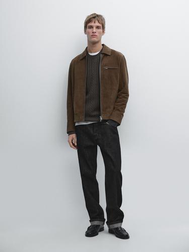 Zara Short suede leather jacket - Olive green - Image 0