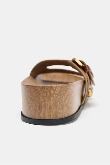 LEATHER STRAPPY PLATFORM SANDALS - Brown by Zara - Image 4