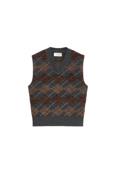 SOSHIOTSUKI X ZARA テクスチャードダイヤモンドニットベストカーボングレーZaraのSOSHIOTSUKI X ZARA テクスチャードダイヤモンドニットベスト - カーボングレー 