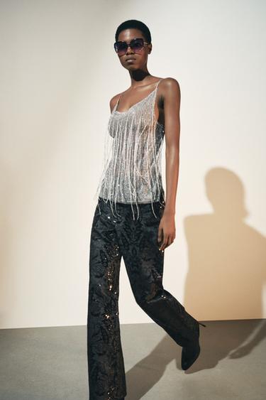 OPEN-BACK BEADED FISHNET TOP - Silver by Zara - Image 0