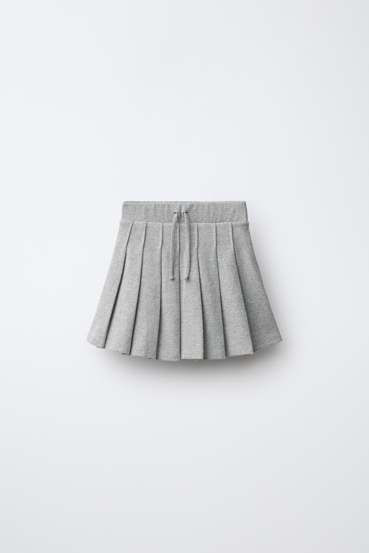 PLEATED SOLID-COLOR SKIRT — Gray marl