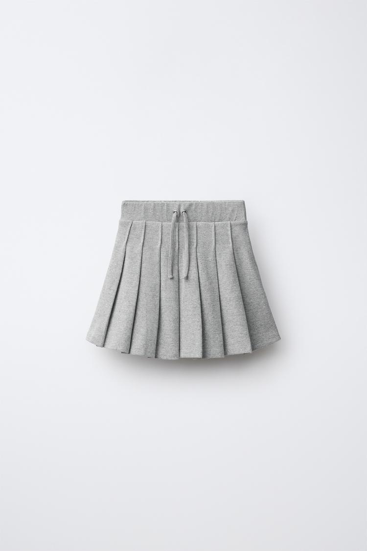 PLEATED SOLID-COLOR SKIRT — Gray marl
