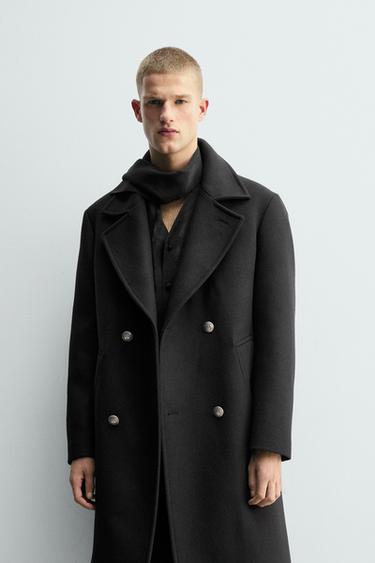 MANTEAU CROISÉ AVEC LAINE - Noir de Zara - Image 1