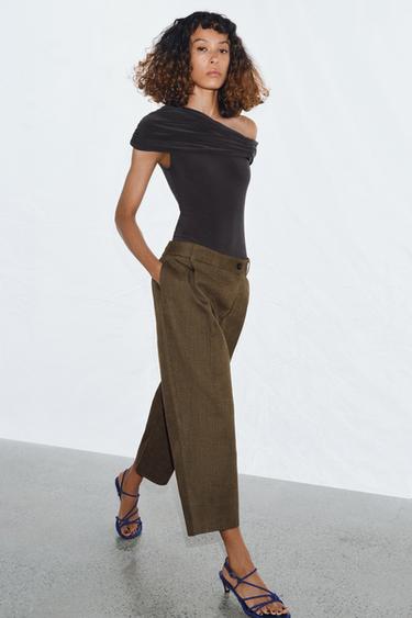ZW COLLECTION CROPPED TROUSERS WITH DARTS - Khaki by Zara - Image 2