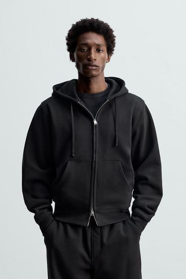 Zara HEAVYWEIGHT ZIP SWEATSHIRT - Black