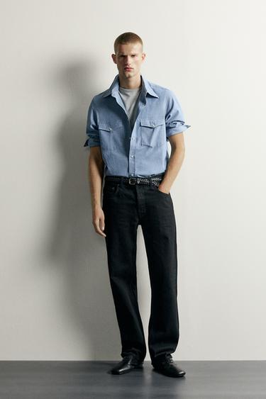 Zara 寬鬆版口袋錢布雷襯衫 - 藍色 - 圖片 0