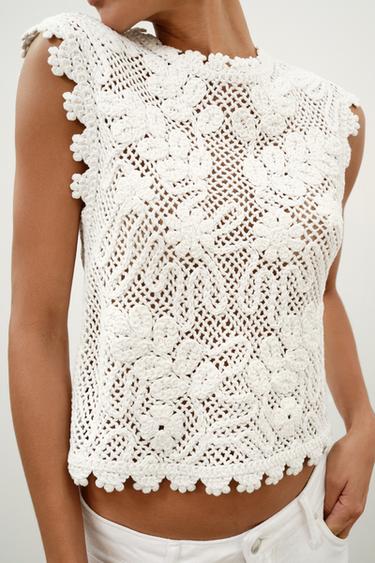 TOP CROCHET SANS MANCHES - Blanc de Zara - Image 3