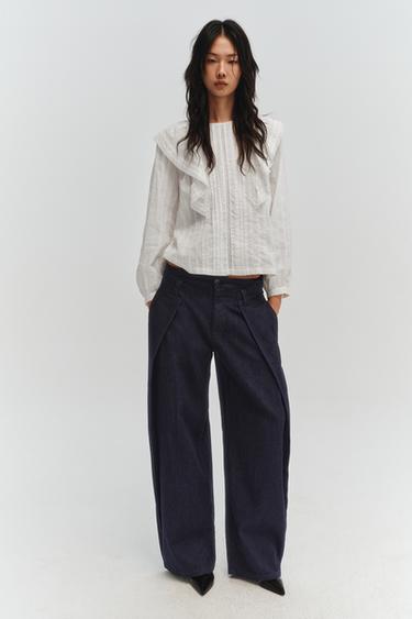 Zara 浪漫風荷葉邊襯衫 - 磨白色