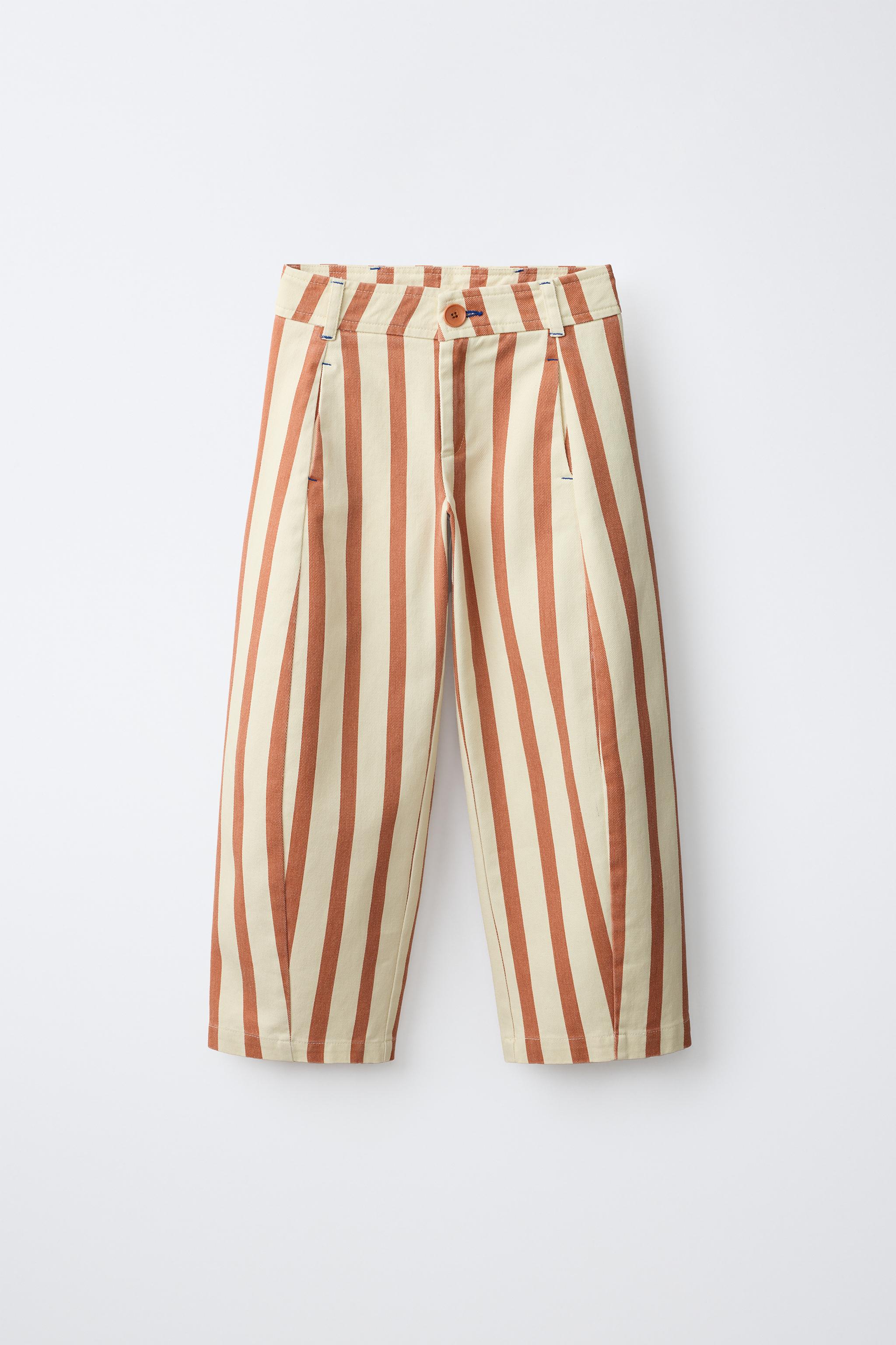 STRIPED FLORAL EMBROIDERED BALLOON TROUSERS — 089