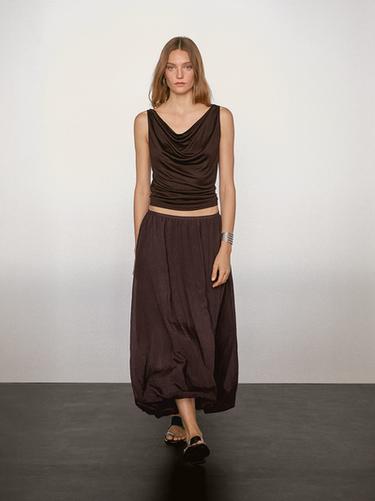 Jupe midi balloon plissée - blanc de Zara