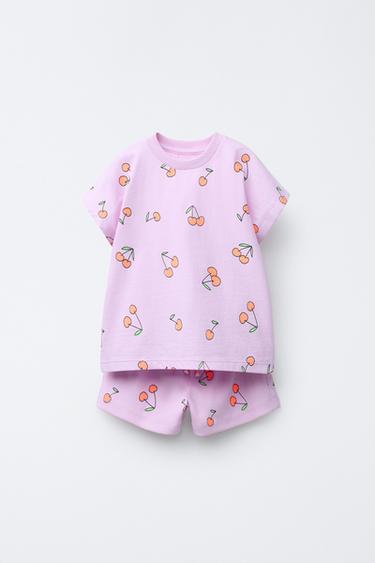 CONUUNTO CAMISETA Y BERMUDA RIB ESTAMPADO - Malva de Zara - Imagen 0