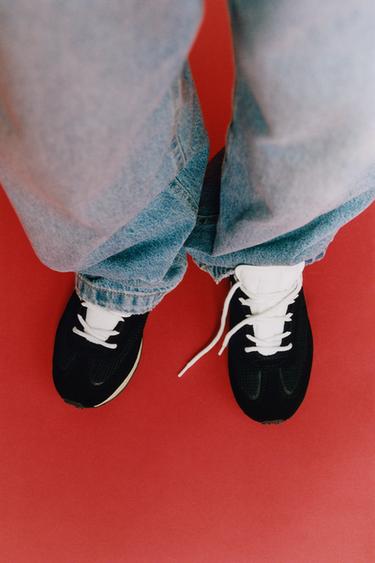 SPLIT SUEDE TRAINERS - Black by Zara