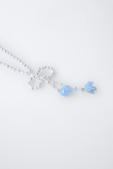 FAUX PEARL AND FLOWER BEAD NECKLACE - White by Zara