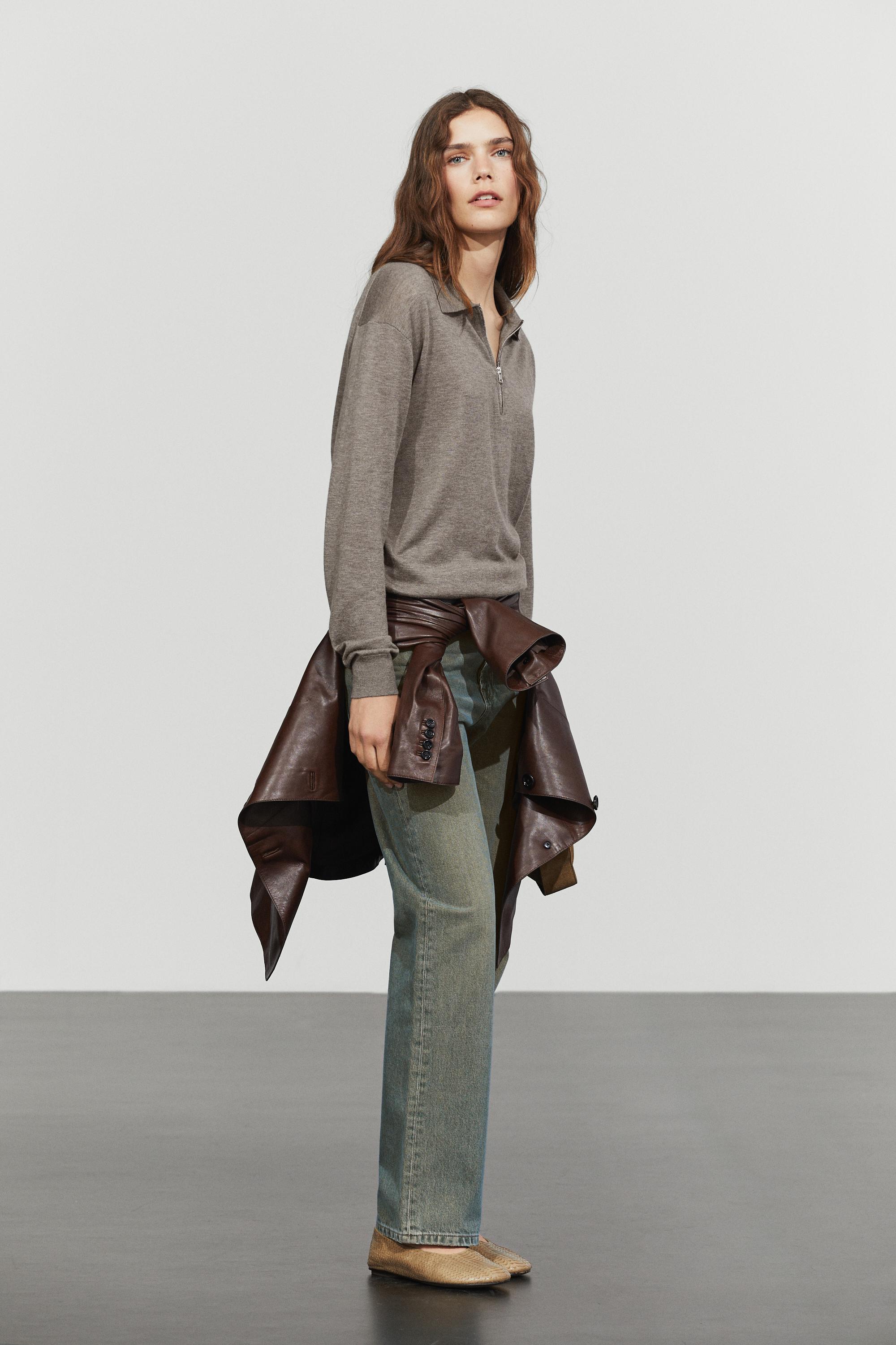 Pull en maille à col zippé et laine