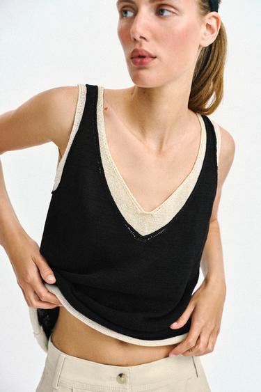 CONTRAST KNIT TOP - Black by Zara