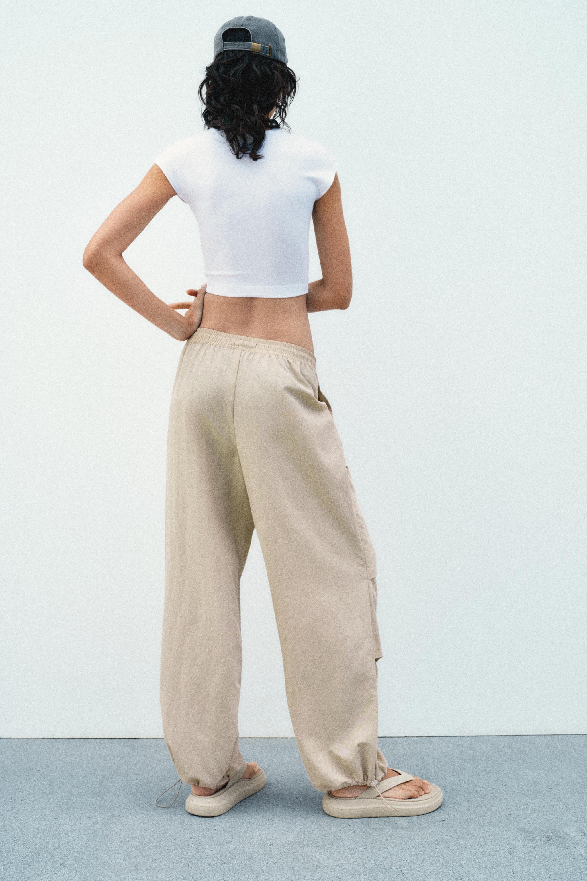 RUSTIC STRAIGHT-LEG TROUSERS - Light beige