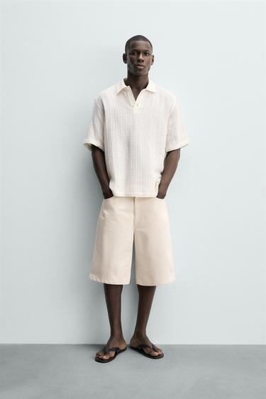 Zara JACQUARD POLO SHIRT - Ecru - Image 0