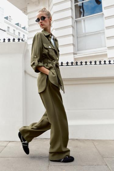 HIGH-WAIST STRAIGHT-LEG TROUSERS - Khaki by Zara
