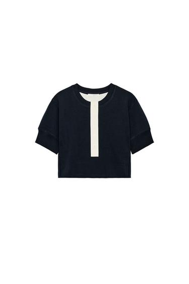 ÁO NỈ CROP CỔ THUYỀN - Xanh dương/Trắng từ Zara