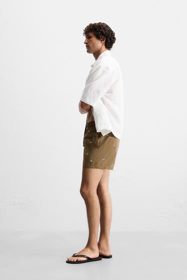 MAILLOT DE BAIN MOYEN BRODÉ - Marron de Zara - Image 4