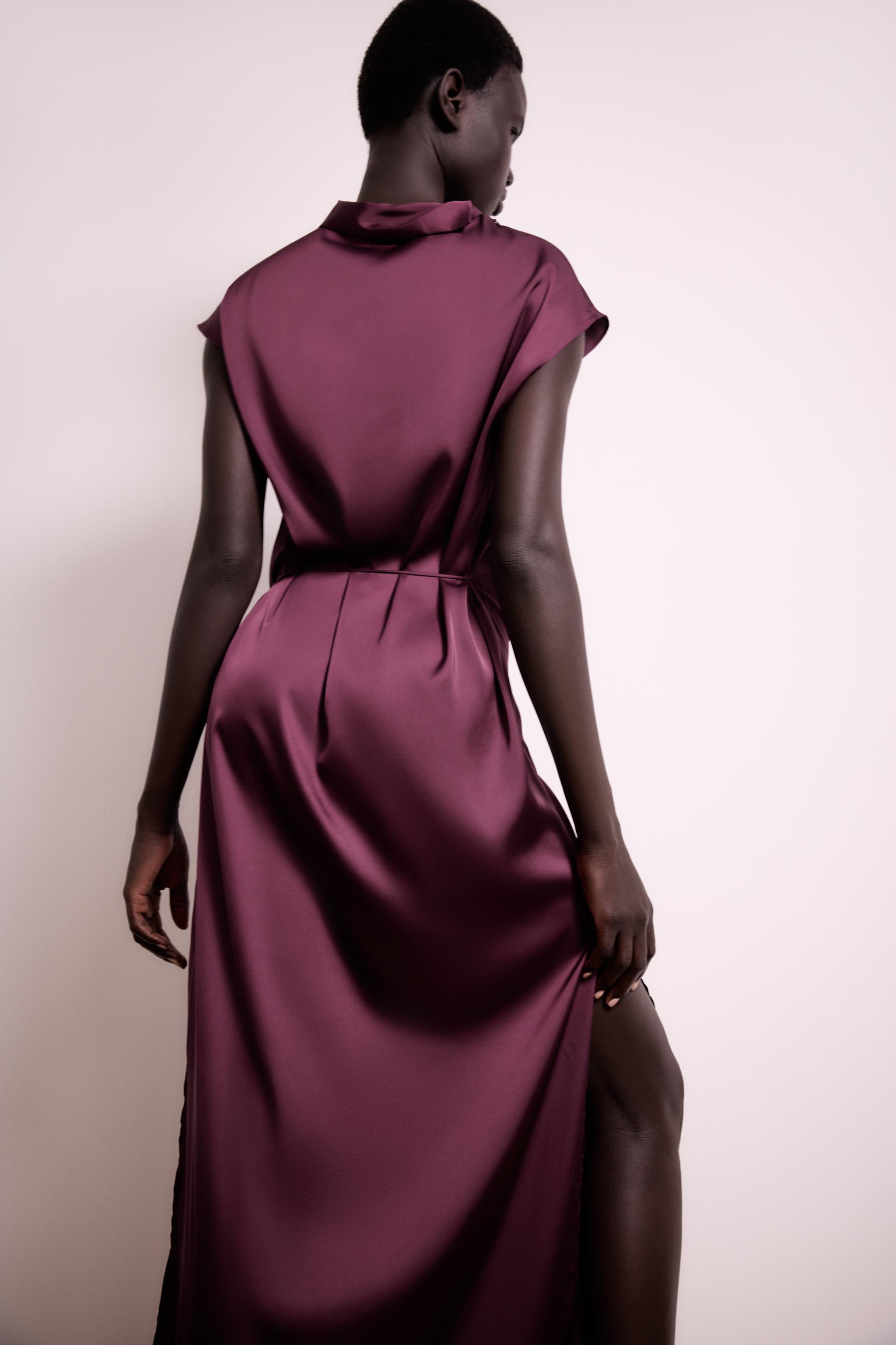 LONG SATIN EFFECT DRESS - Purple | ZARA United States