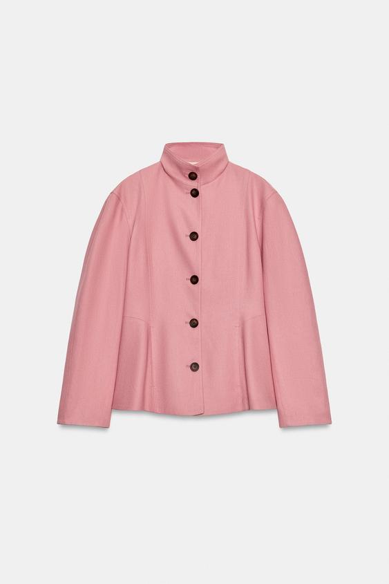 LINEN BLEND PEPLUM JACKET - Pale pink by Zara - Image 0