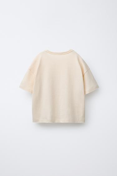 WASHED-EFFECT COTTON AND LINEN T-SHIRT - Light beige by Zara - Image 1