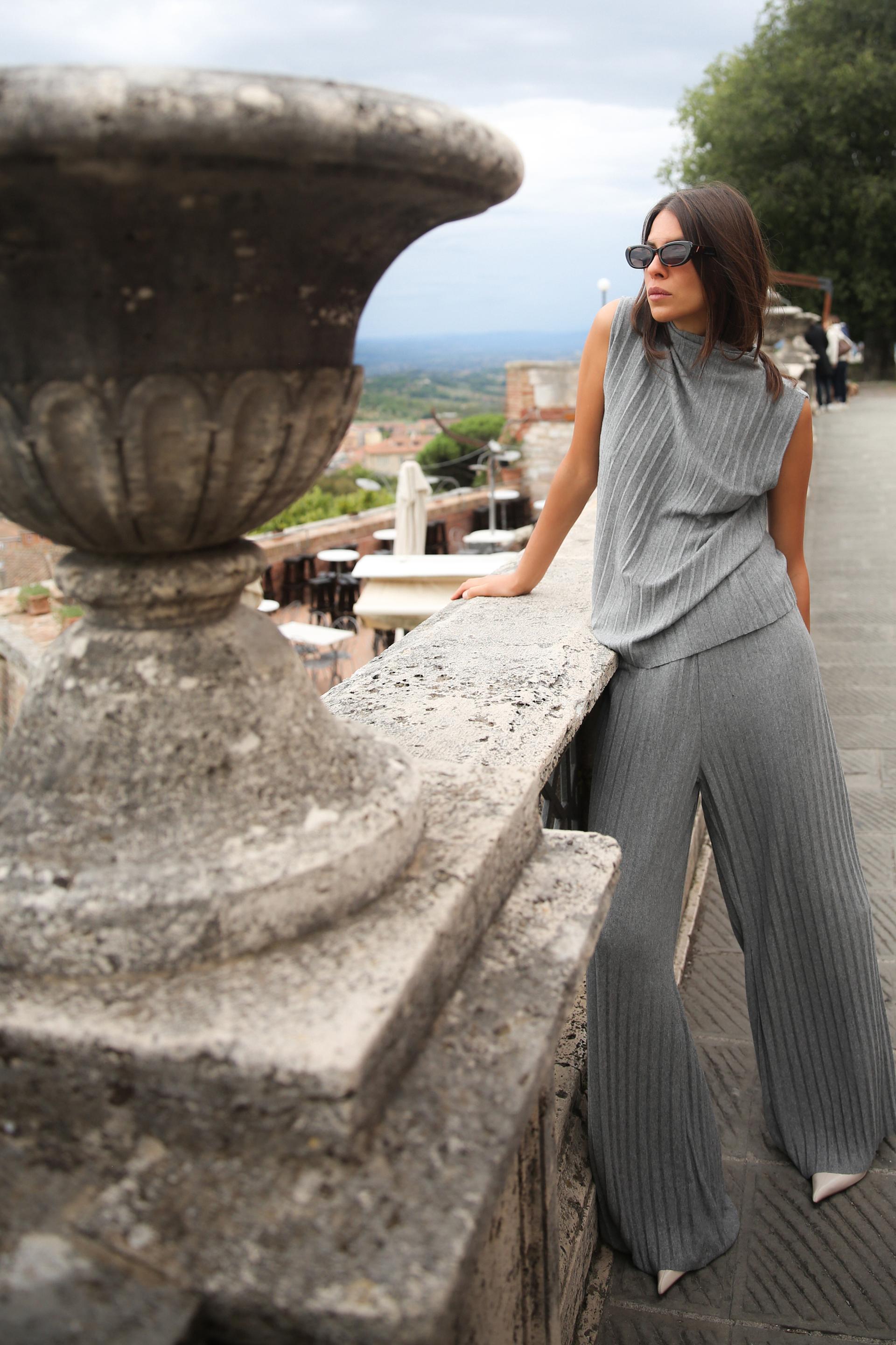 Grey high waisted wide leg trousers best sale