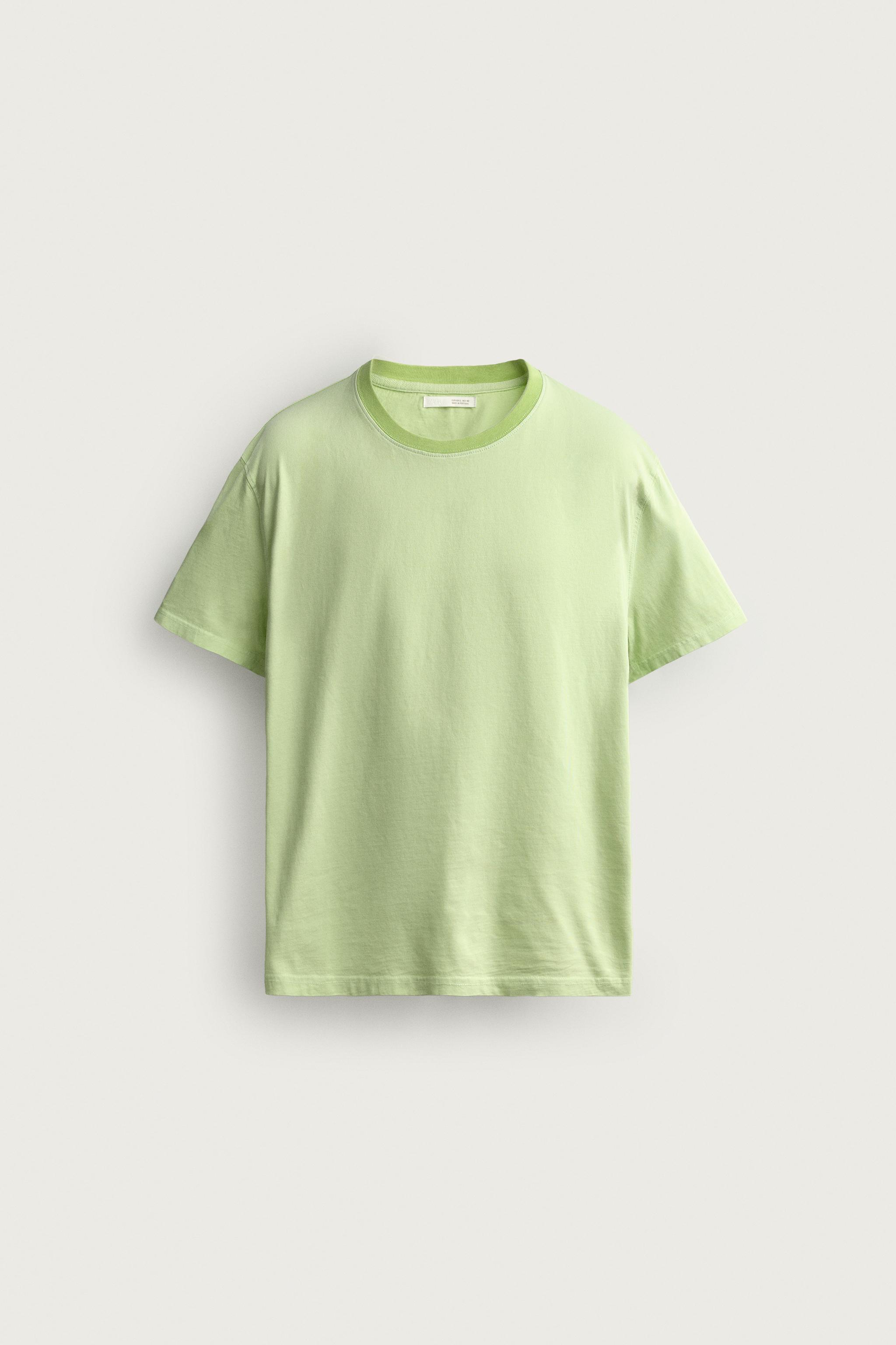 CONTRAST NECK RELAXED FIT T-SHIRT — Lime green