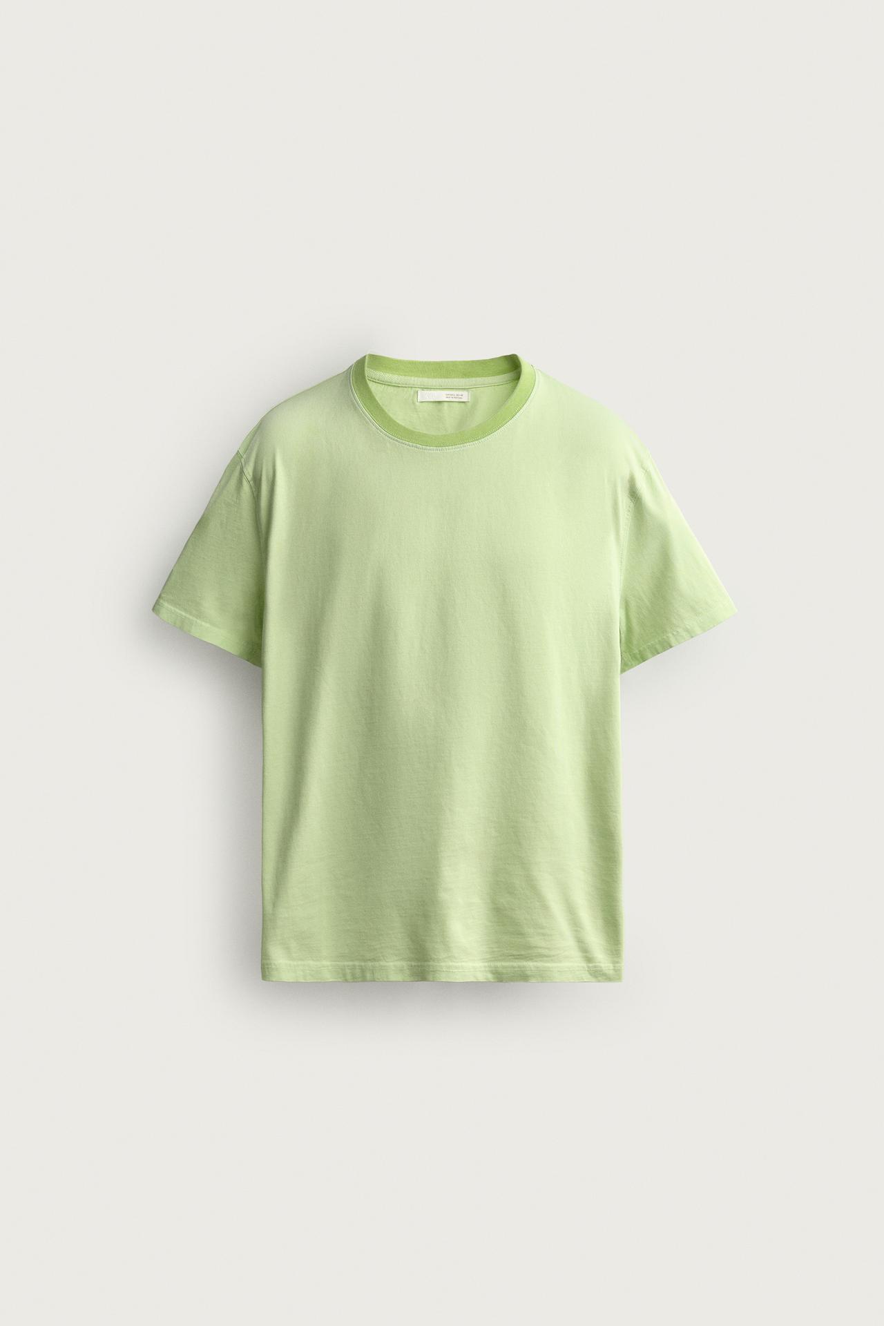 CONTRAST NECK RELAXED FIT T-SHIRT — Lime green