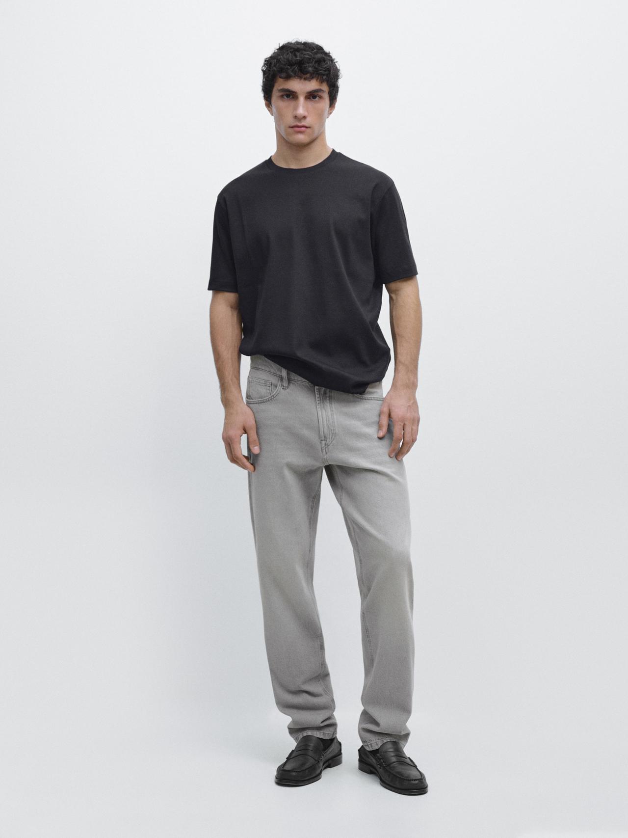 100% mercerised cotton ribbed T-shirt — Navy blue