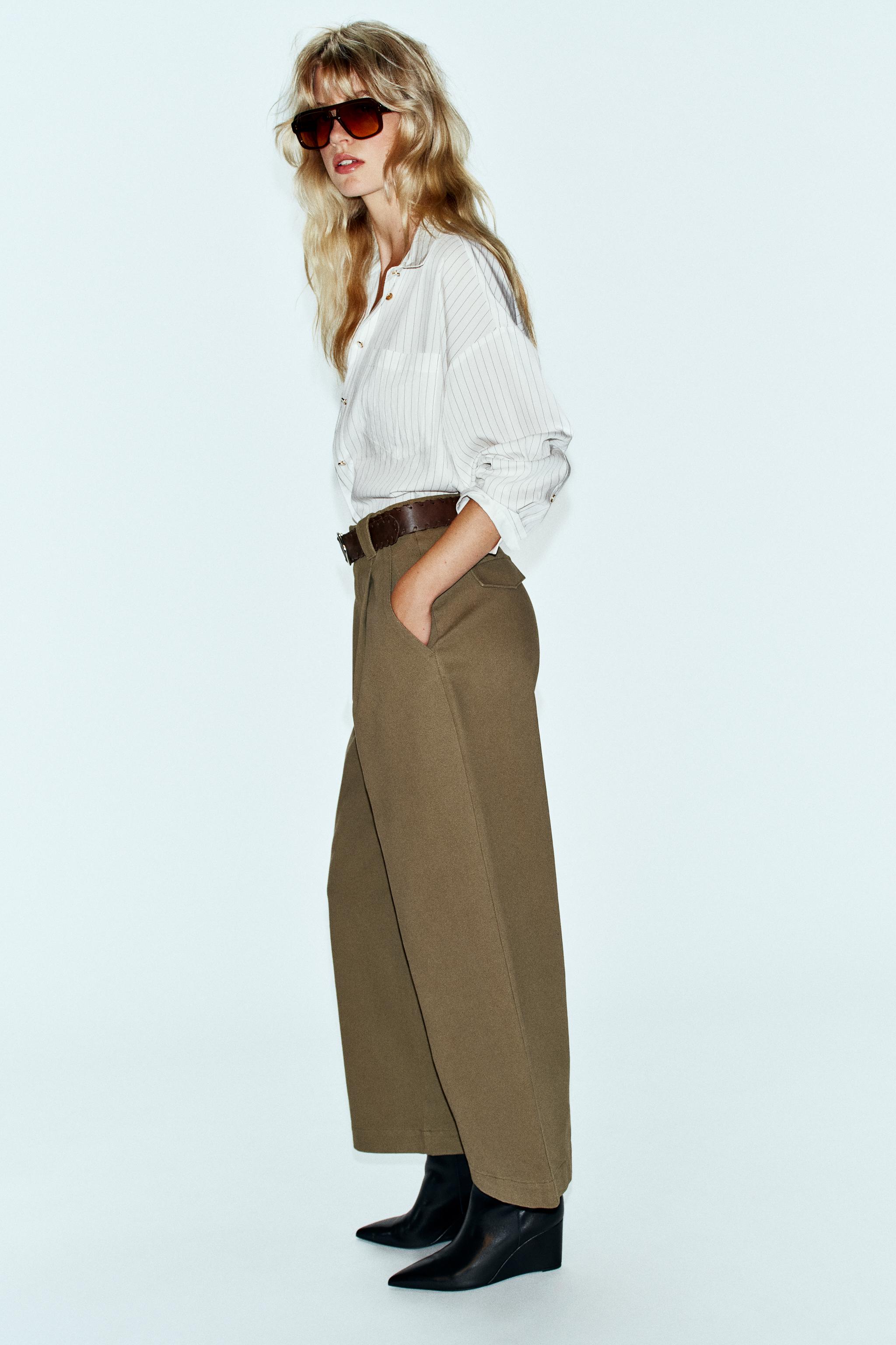 Zara Kemerli Pensli Geniş Paça Pantolon görsel 5