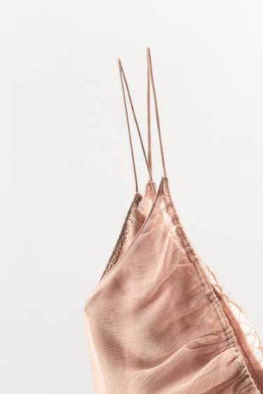 ROBE DOUBLE EN MATIÈRES VARIÉES ET DENTELLE - Rose pâle de Zara - Image 5