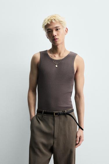Zara SLIM FIT RIB TANK TOP - Dark gray