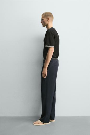 CONTRAST LINEN BLEND KNIT T-SHIRT - Black by Zara - Image 3