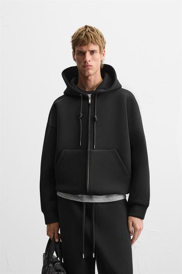 Zara TECHNICAL ZIP-UP HOODIE - Black