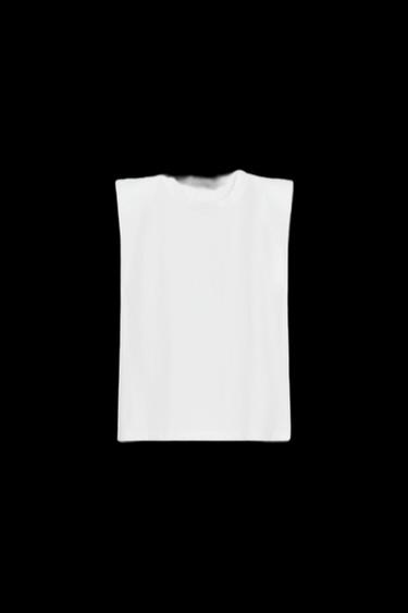 SLEEVELESS SHOULDER PAD T-SHIRT - White by Zara